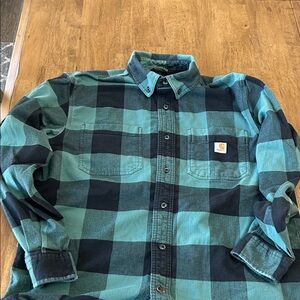 Carhartt Men's Teal and Black Checkered Shirt